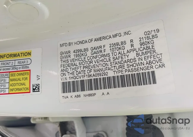 1HGCV1F19KA059292: 42995162