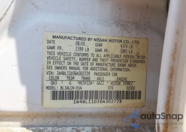 1N4BL11D36N302729: 42995202