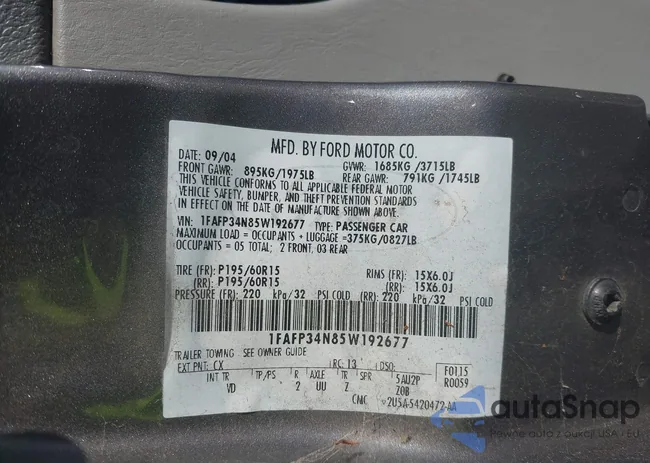 1FAFP34N85W192677: 42996716