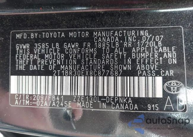 2T1BR30EX8C877687: 42997529