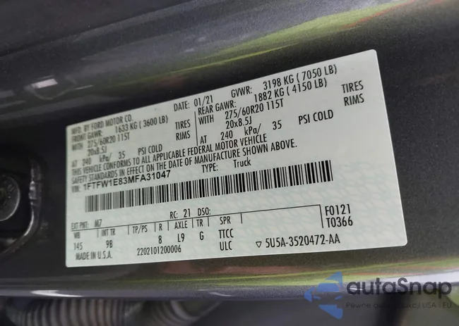 1FTFW1E83MFA31047: 42997741