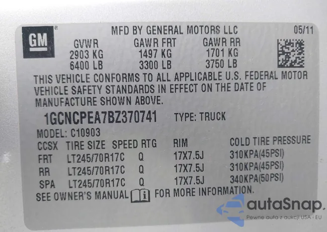 1GCNCPEA7BZ370741: 42997871