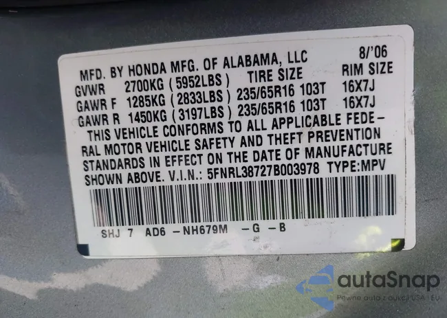 5FNRL38727B003978: 42997910