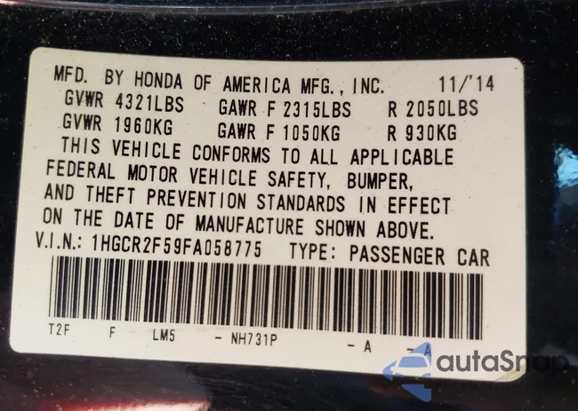 1HGCR2F59FA058775: 42997021