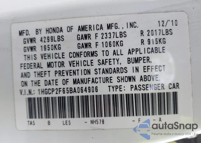 1HGCP2F65BA064906: 42997062