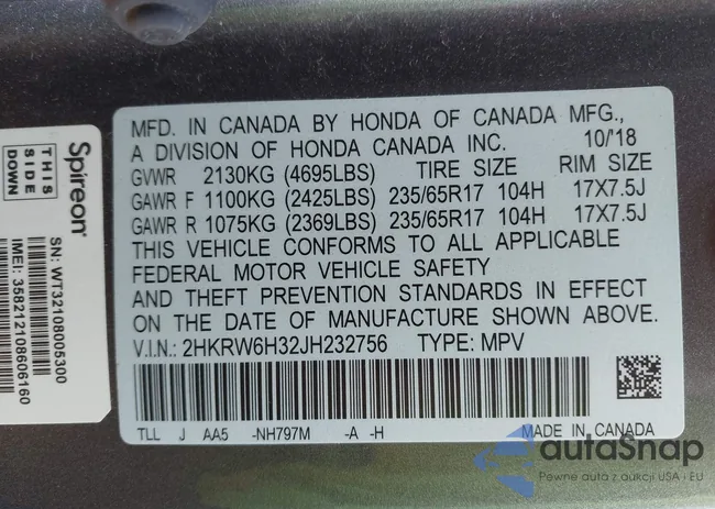 2HKRW6H32JH232756: 42997131