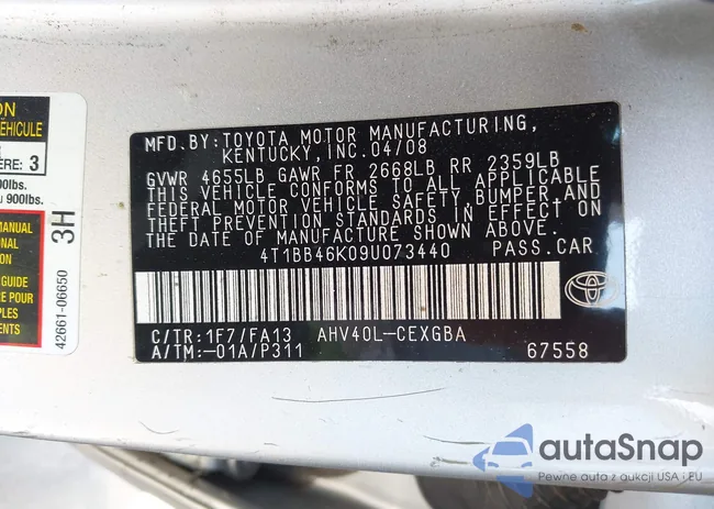 4T1BB46K09U073440: 42997245