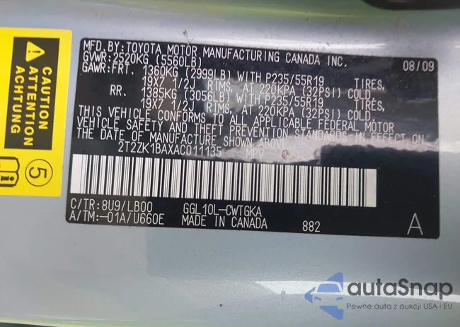 2T2ZK1BAXAC011135: 42997290