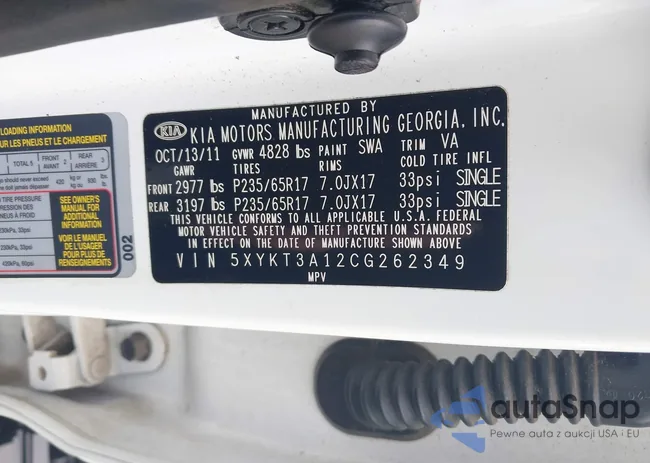 5XYKT3A12CG262349: 42998567