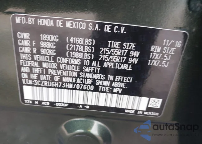 3CZRU6H73HM707600: 42998655