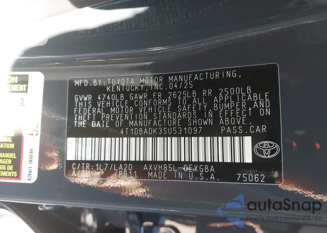 4T1DBADK3SU531097: 42998698