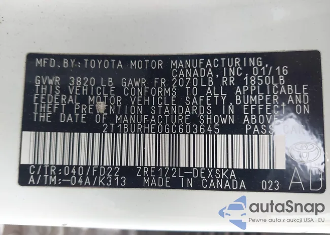 2T1BURHE0GC603645: 42998799