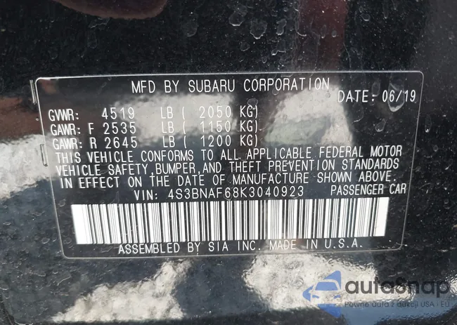 4S3BNAF68K3040923: 42997948