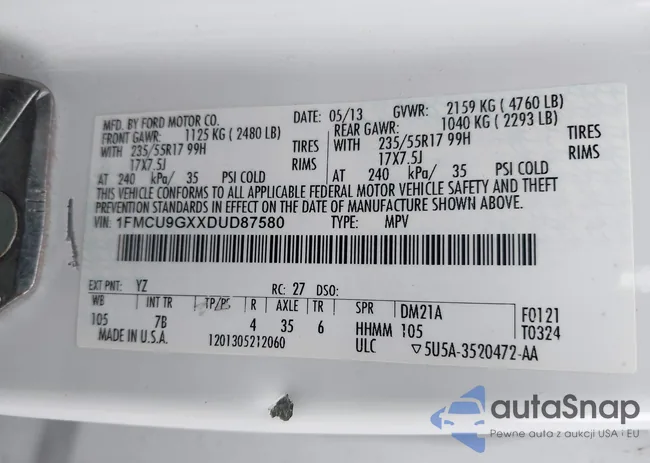 1FMCU9GXXDUD87580: 42998005