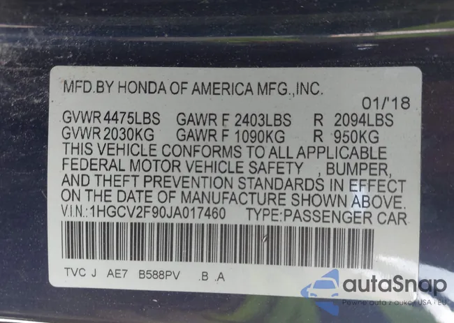 1HGCV2F90JA017460: 42999601