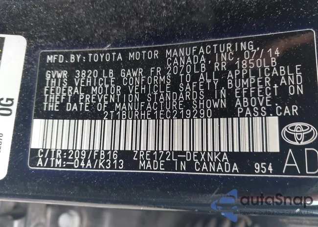 2T1BURHE1EC219290: 42999621