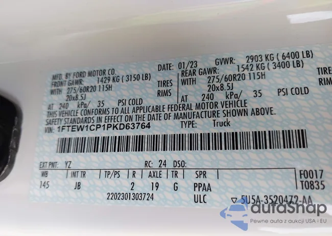 1FTEW1CP1PKD63764: 42999731