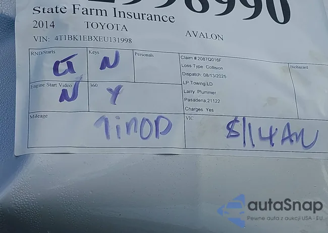 4T1BK1EBXEU131998: 42998990