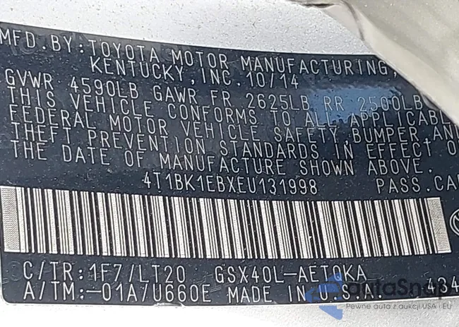 4T1BK1EBXEU131998: 42998990