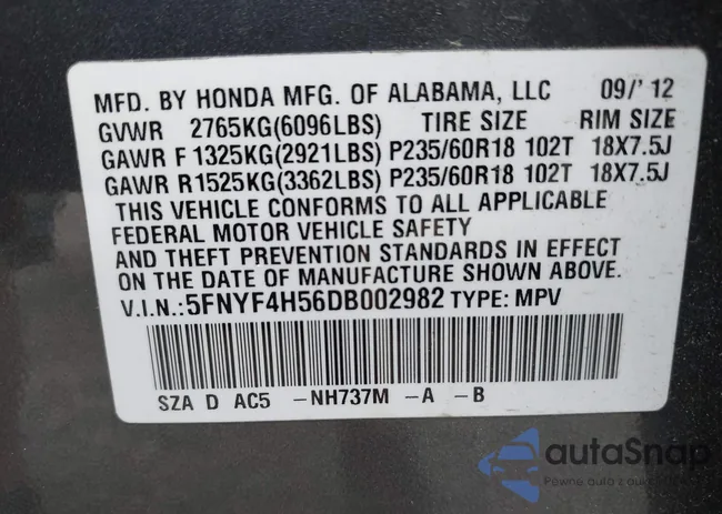 5FNYF4H56DB002982: 42999082