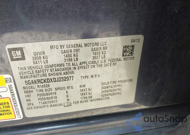 5GAKRCKDXDJ232977: 43000411