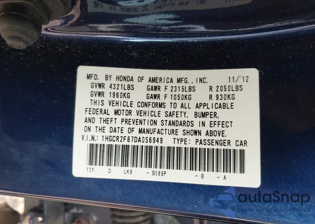 1HGCR2F87DA056949: 43000459