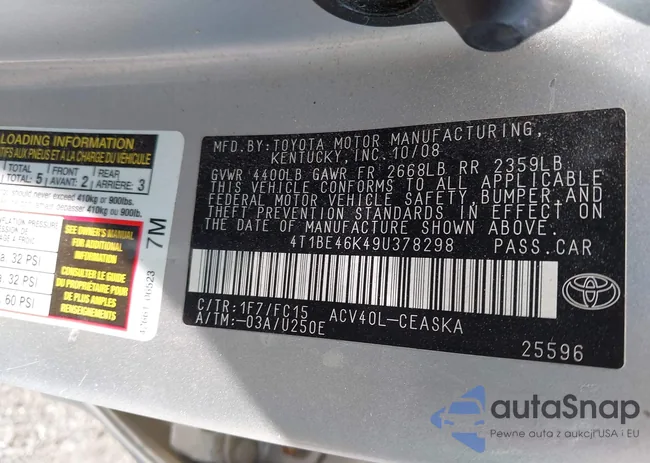 4T1BE46K49U378298: 43000541