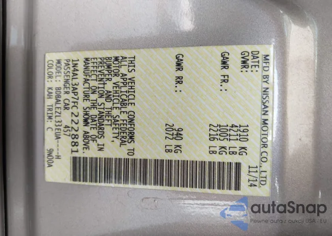 1N4AL3AP7FC222881: 43000614