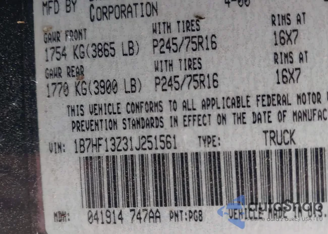 1B7HF13Z31J251561: 43000728