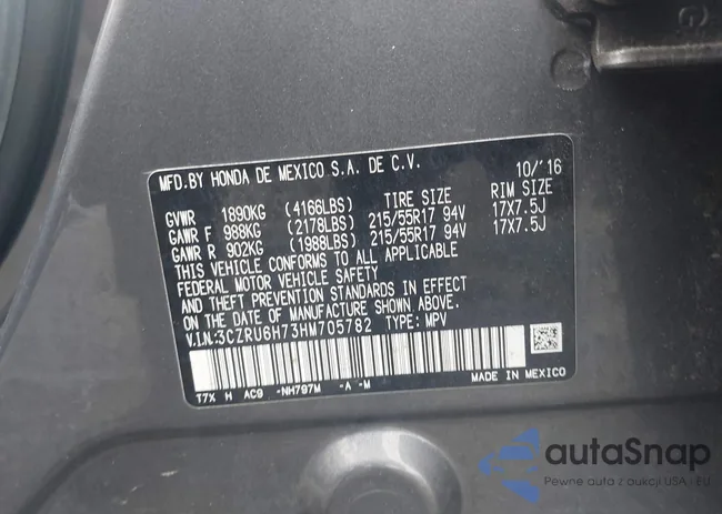 3CZRU6H73HM705782: 43000732