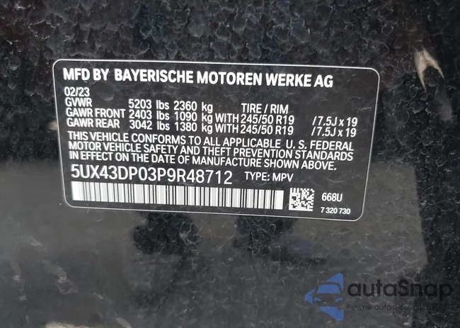 5UX43DP03P9R48712: 43000747