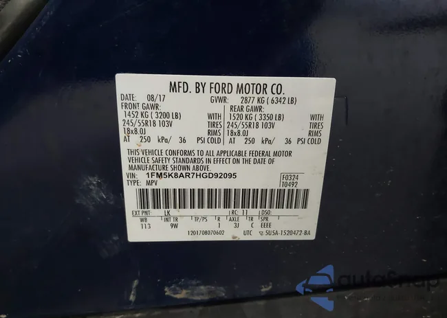 1FM5K8AR7HGD92095: 43000809