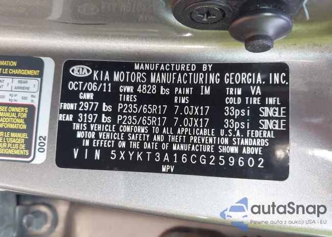 5XYKT3A16CG259602: 43000854