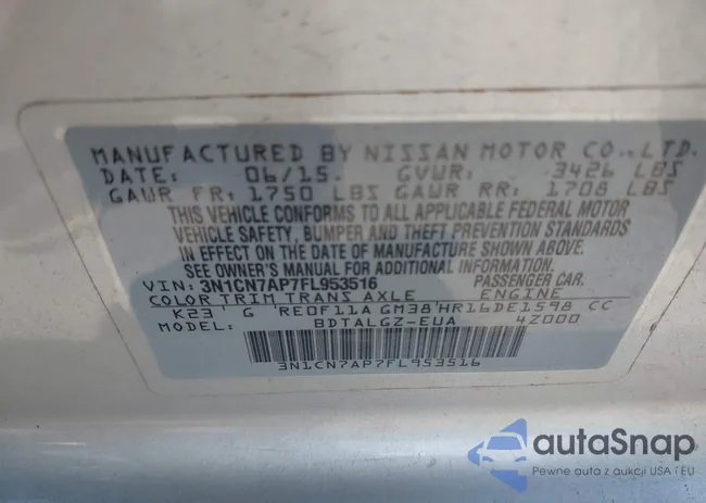 3N1CN7AP7FL953516: 43000882