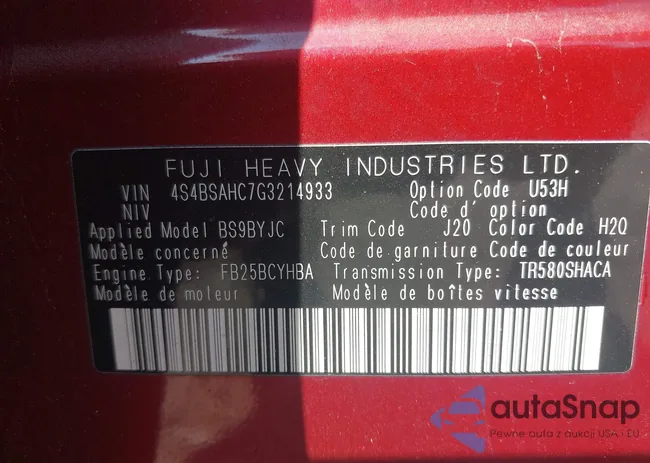 4S4BSAHC7G3214933: 43000129