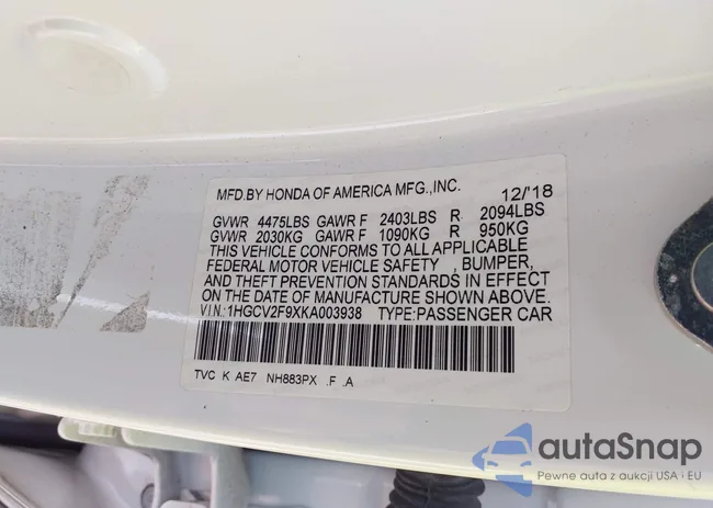 1HGCV2F9XKA003938: 43000190