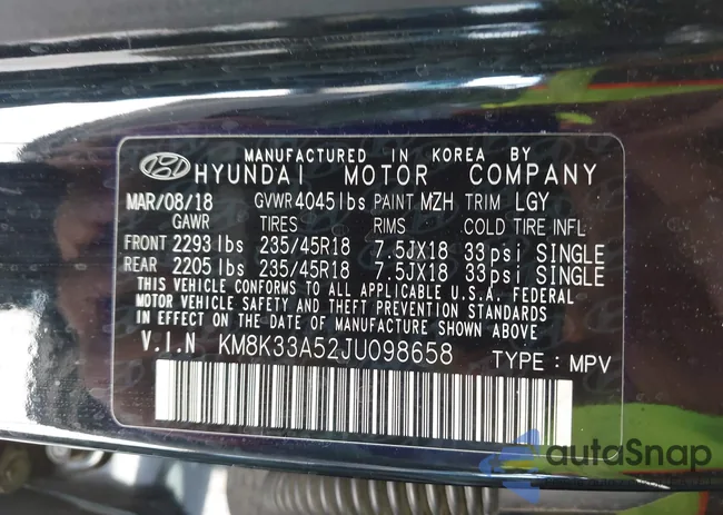 KM8K33A52JU098658: 43000201