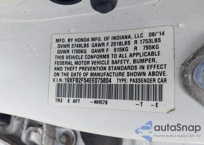 19XFB2F54EE075804: 43000247