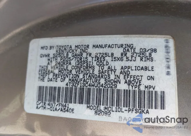 4T3ZF13C5XU107312: 43000286