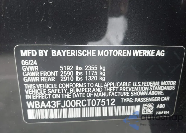 WBA43FJ00RCT07512: 43001359