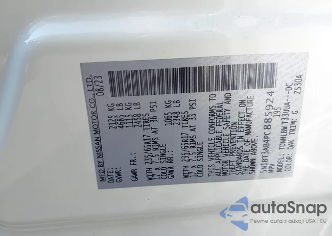 5N1BT3AB4PC885924: 43001534