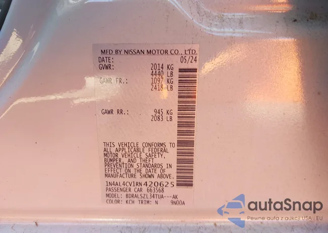 1N4AL4CV1RN420625: 43001561