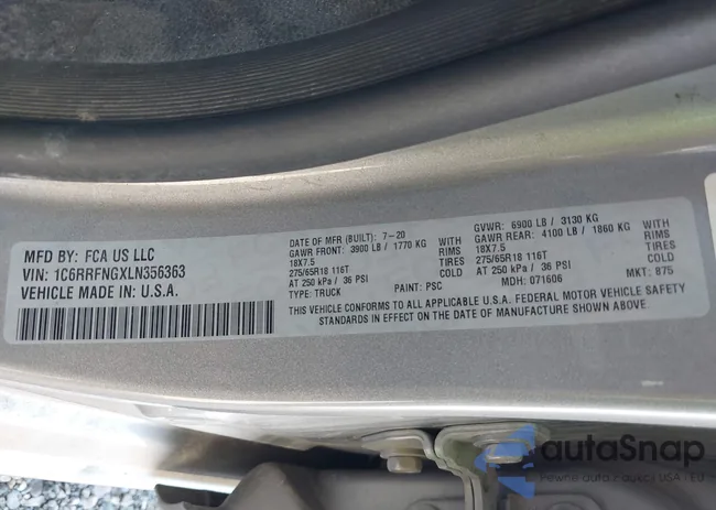 1C6RRFNGXLN356363: 43001924