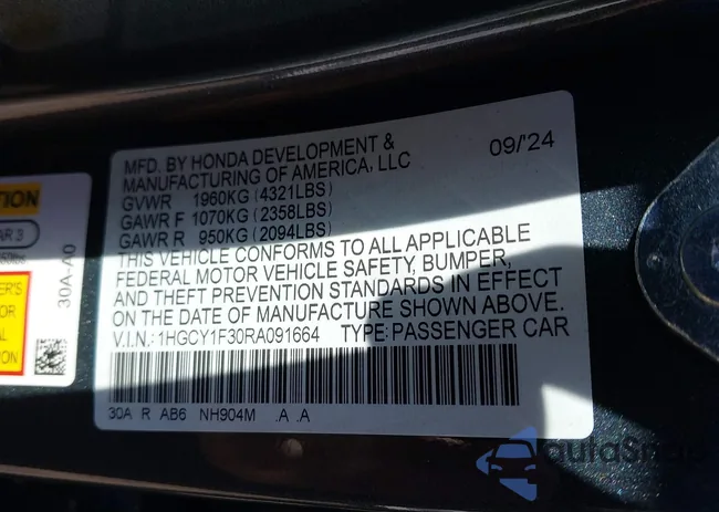 1HGCY1F30RA091664: 43000967