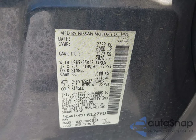 5N1AR1NNXCC612760: 43001020