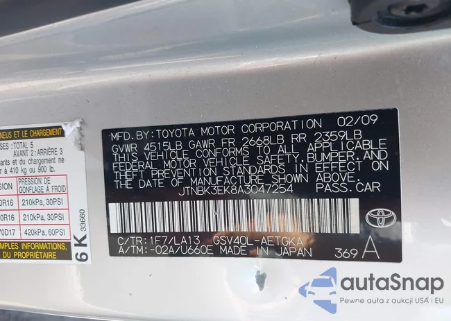 JTNBK3EK8A3047254: 43001021