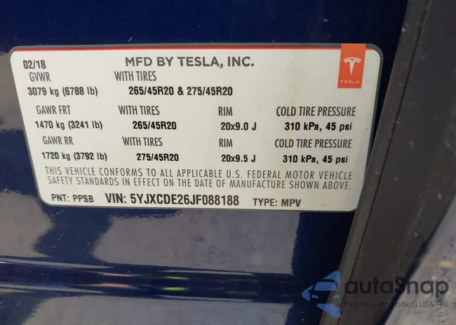 5YJXCDE26JF088188: 43001057