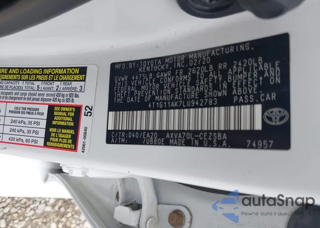 4T1G11AK7LU942783: 43001309