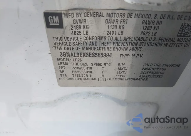 3GNAL3EK3ES585994: 43002424