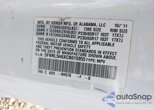 5FNRL5H6XCB015955: 43002814